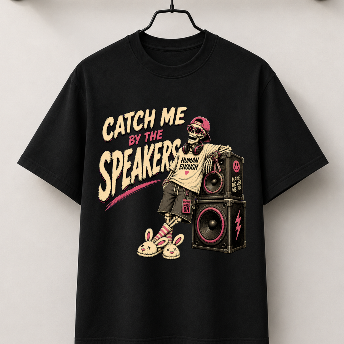 Catch me by the speakers festival skeleton tee