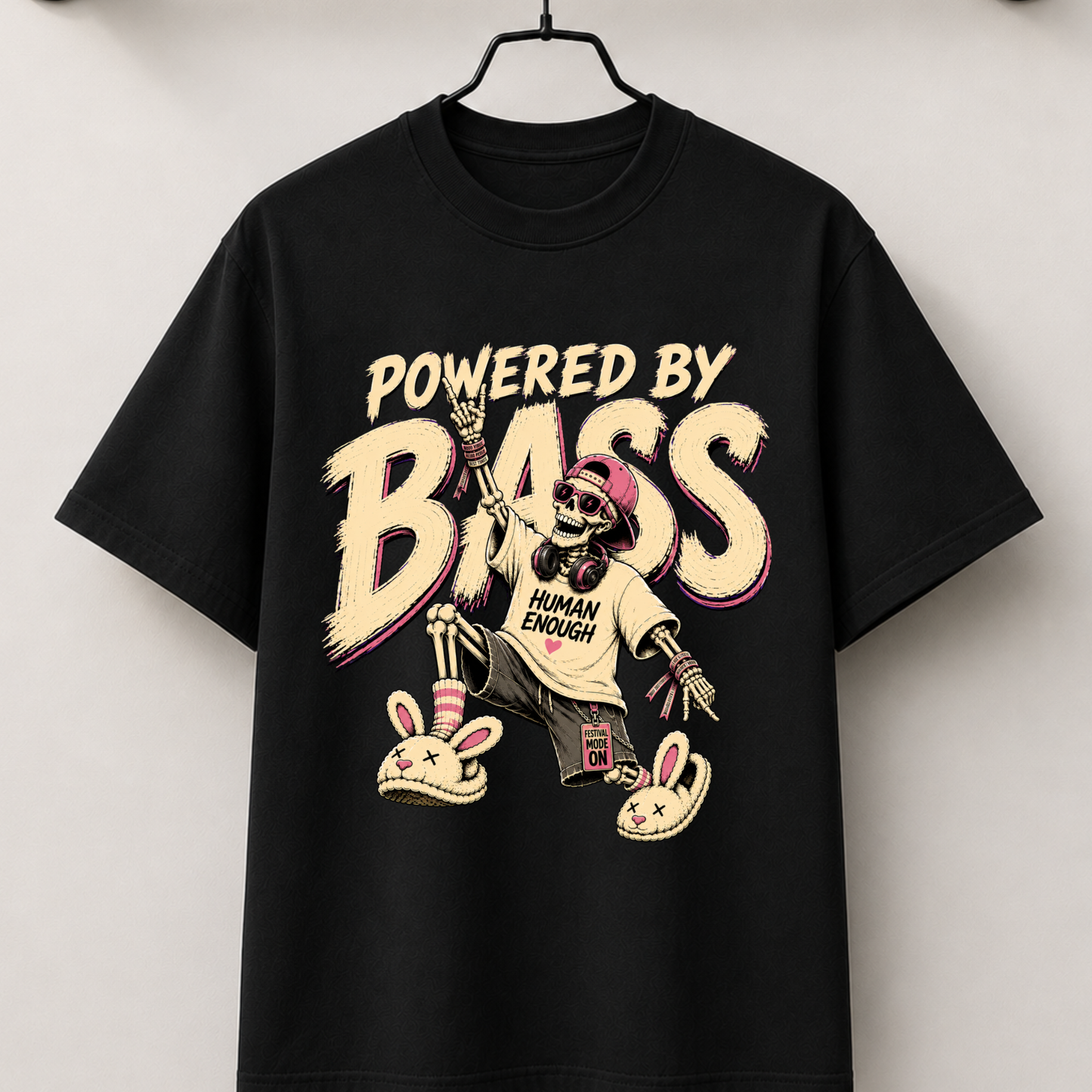 Powered by bass festival skeleton tee