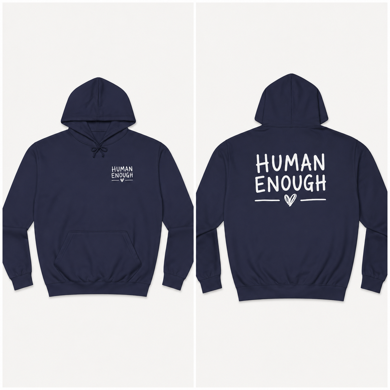 Human Enough dark hoodie front & back print