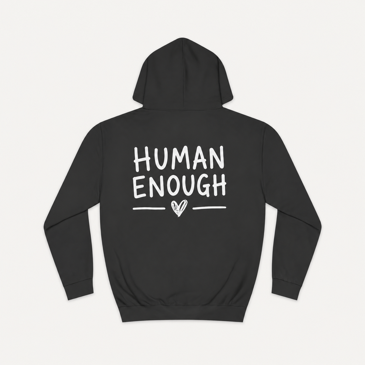 Human Enough dark hoodie front & back print