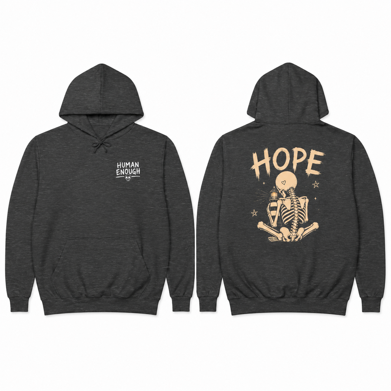 Human Enough hope dark hoodie front & back print