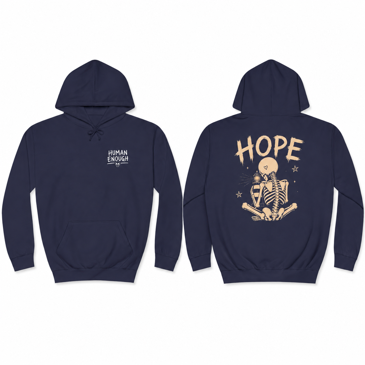 Human Enough hope dark hoodie front & back print
