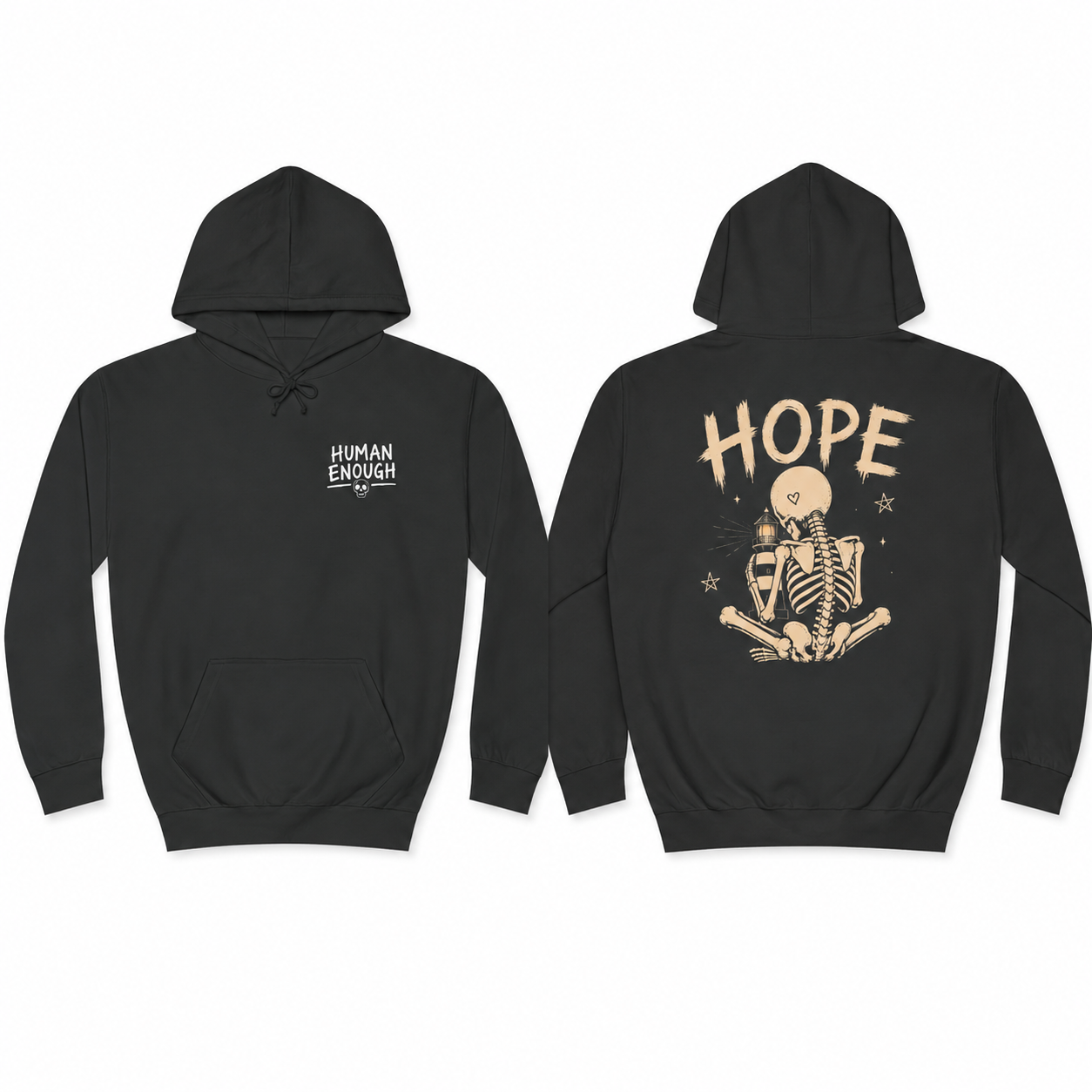 Human Enough hope dark hoodie front & back print