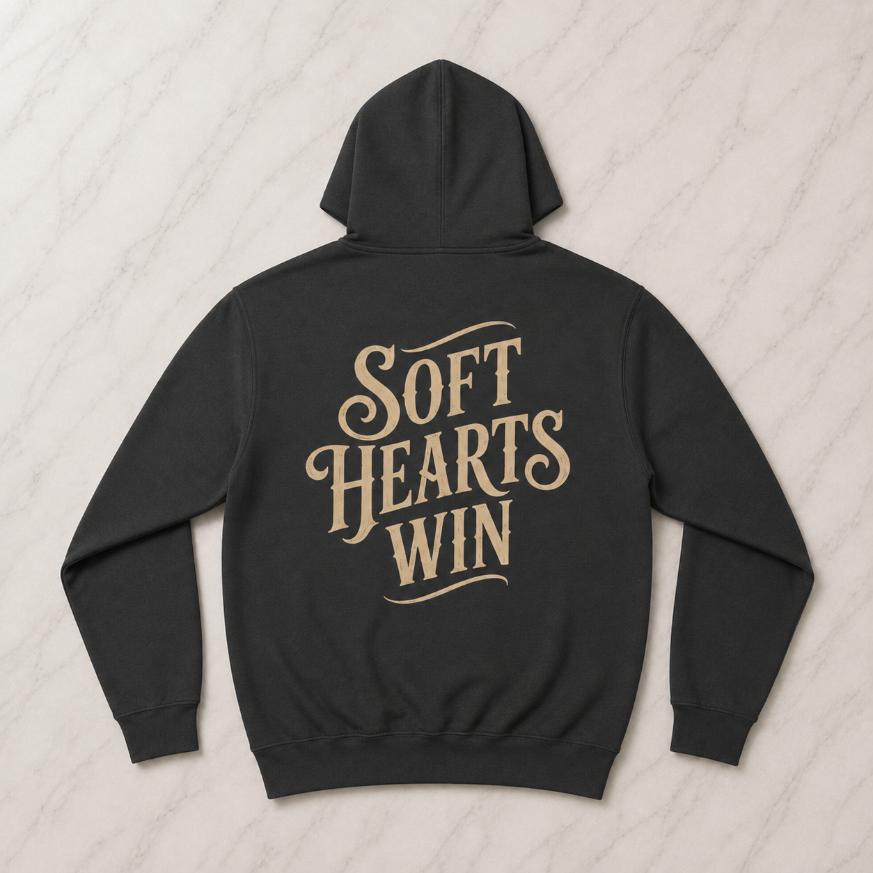 Soft hearts win Human Enough dark hoodie front & back print