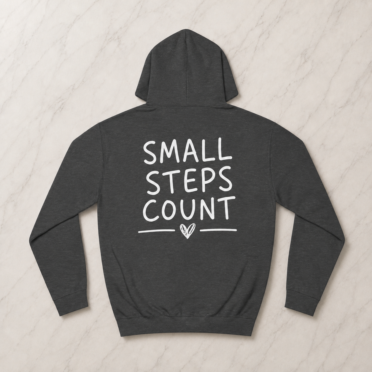 Small steps Human Enough dark hoodie front & back print