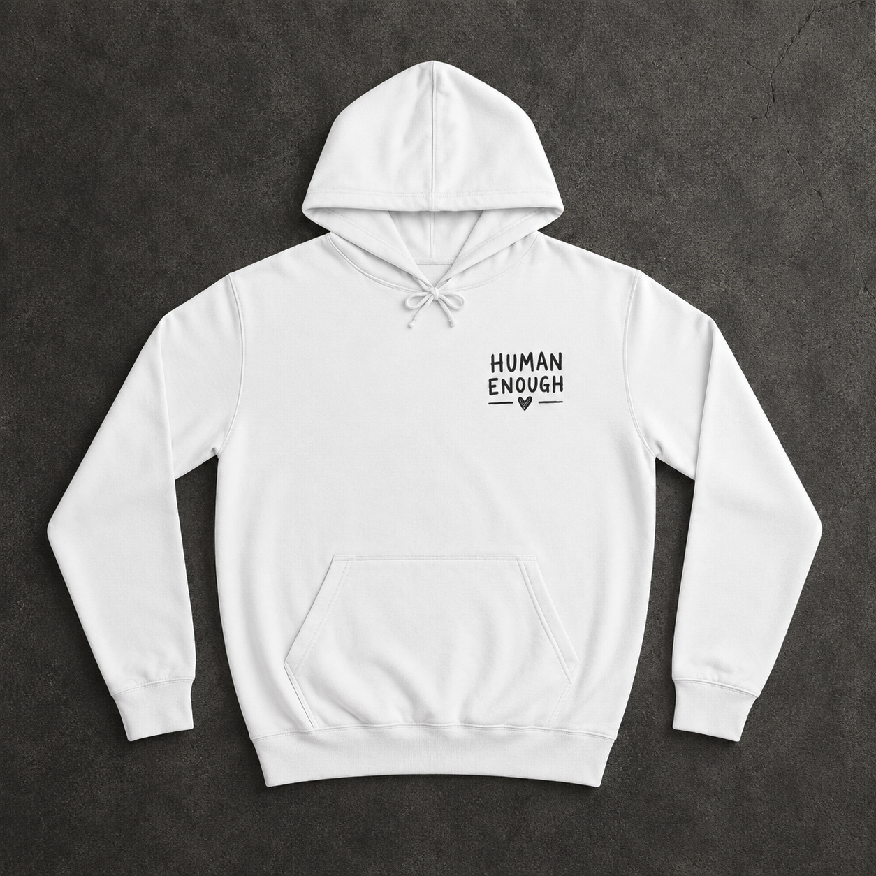 Small steps Human Enough white hoodie front & back print
