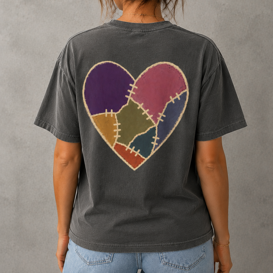 Piece by piece stiched heart back print