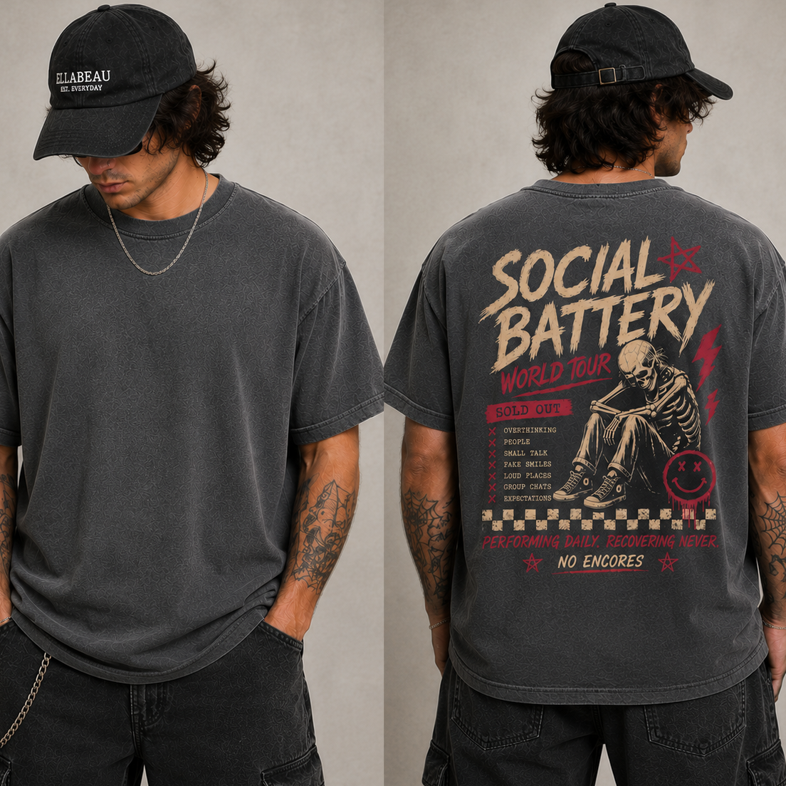 Social battery back print