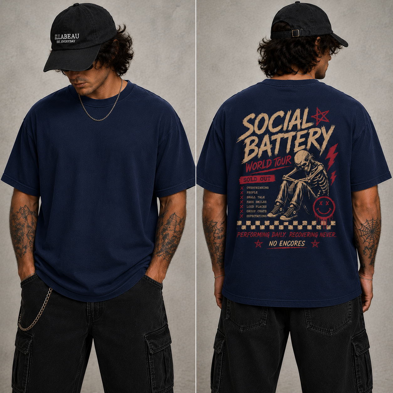 Social battery back print