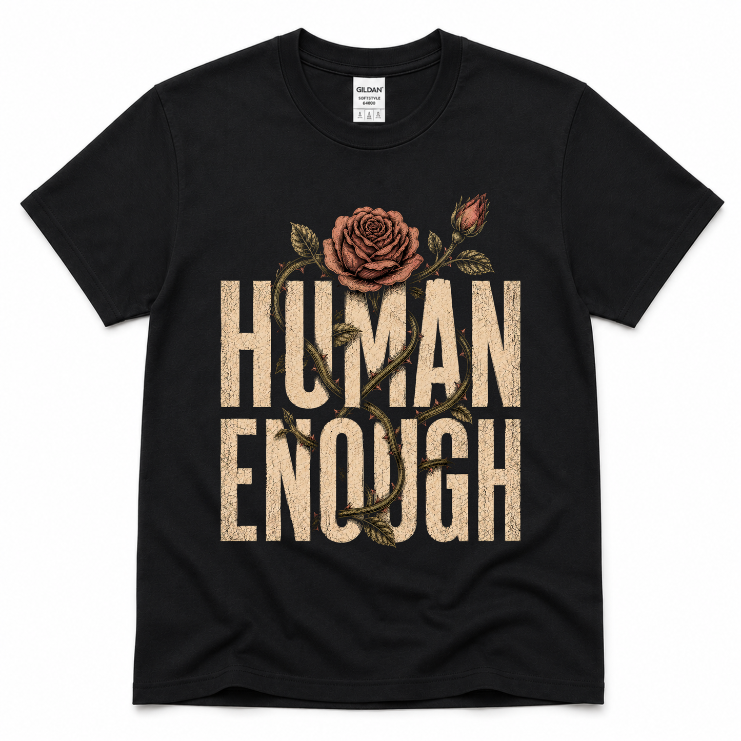 Essentials Human Enough black tee rose