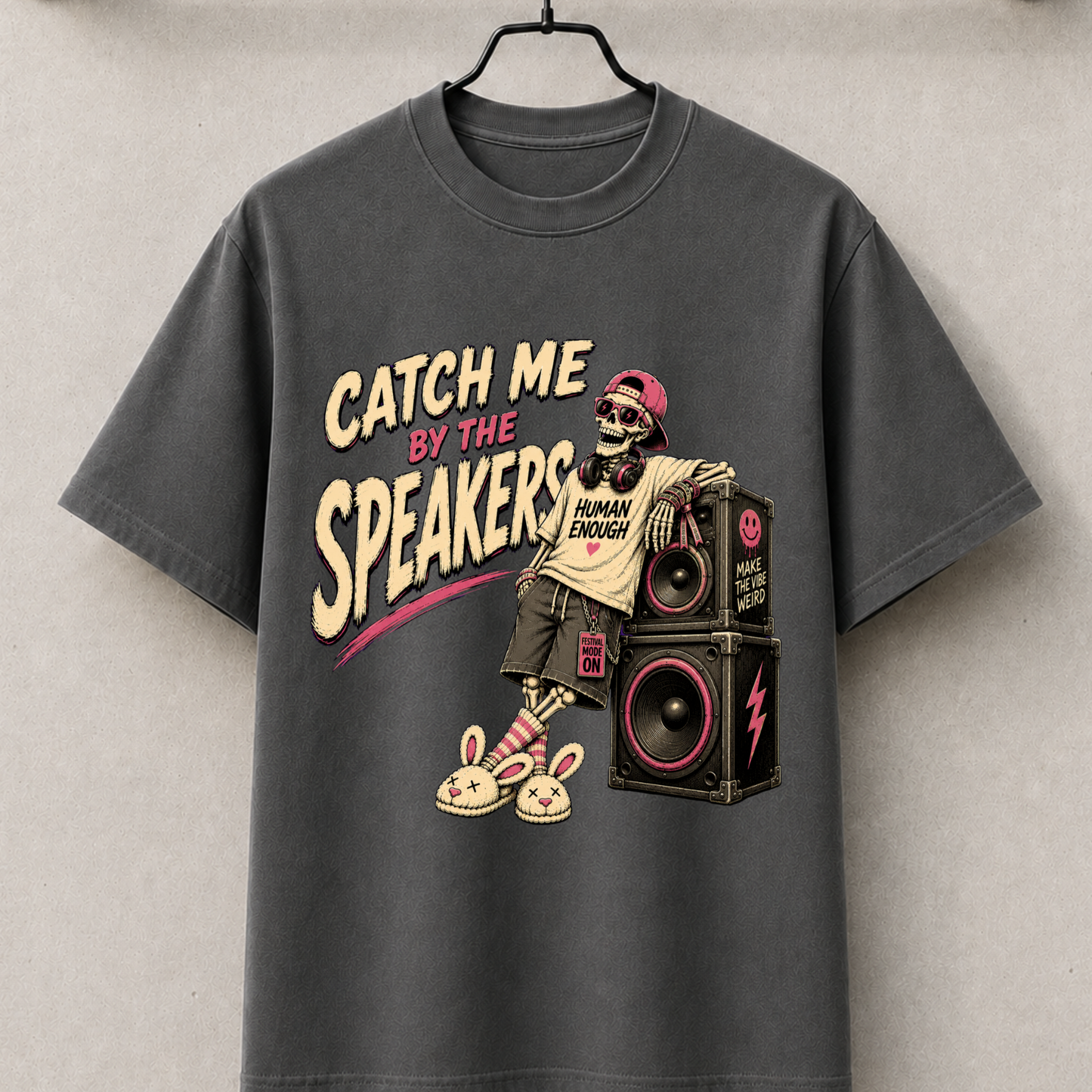 Catch me by the speakers festival skeleton tee