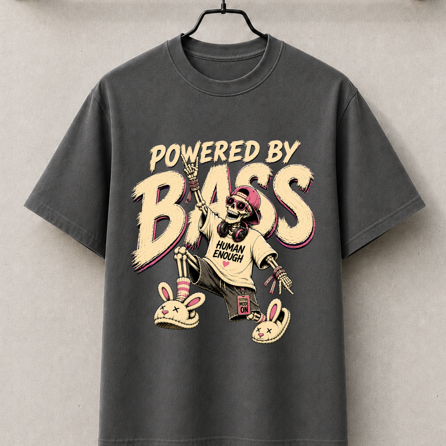 Powered by bass festival skeleton tee